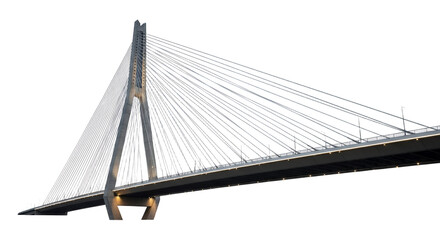 Cable-Stayed bridge structure reaching towards the sky against a clear, isolated backdrop, symbolizing modern architectural engineering marvel