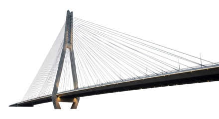 Cable-Stayed bridge structure reaching towards the sky against a clear, isolated backdrop, symbolizing modern architectural engineering marvel