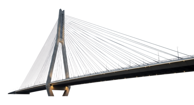 Cable-Stayed bridge structure reaching towards the sky against a clear, isolated backdrop, symbolizing modern architectural engineering marvel