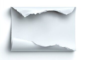 Ripped paper, light gray, blank, rectangular, 3D render, torn edges,  curved