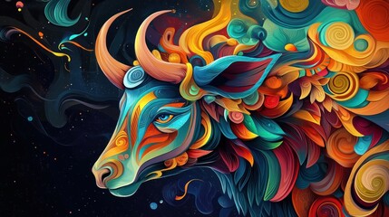 Obraz premium Colorful stylized ox head, ornate details