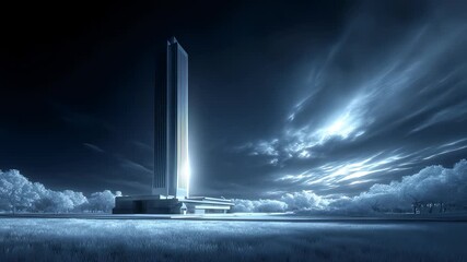 Futuristic City Building Gleaming Under Night Sky