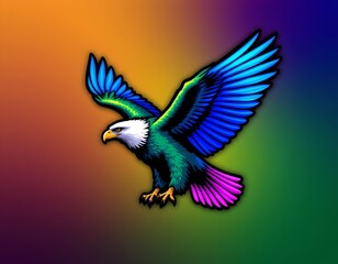 Obraz premium Vivid Digital Eagle Flight Against Gradient Background