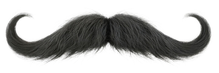 A realistic black handlebar mustache isolated on transparent background