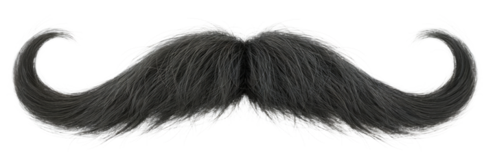 A realistic black handlebar mustache isolated on transparent background