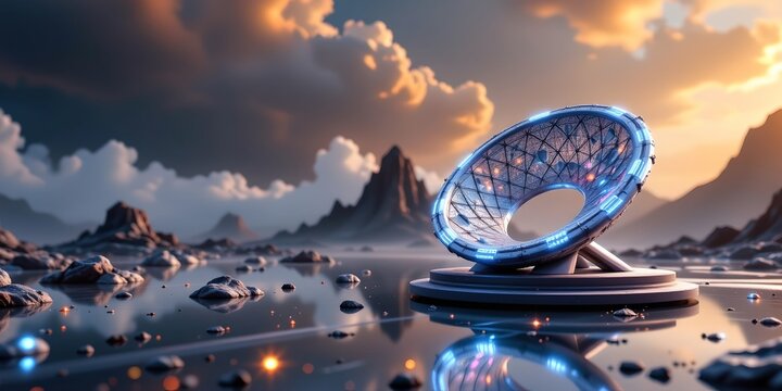 Futuristic Digital Structure Over Reflective Surreal