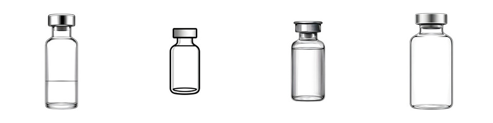 Clear Glass Medical Vials Isolated on White Background