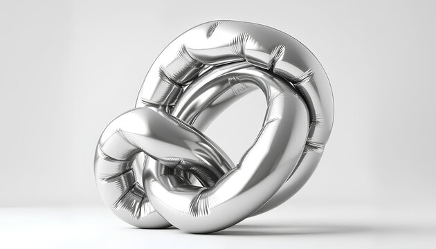 Abstract 3D balloon sculpture with metallic chrome texture, twisted shapes floating on soft gradient background, modern art concept 2