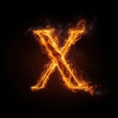 Letter X in Flames on Black Background – Realistic Fire Typography