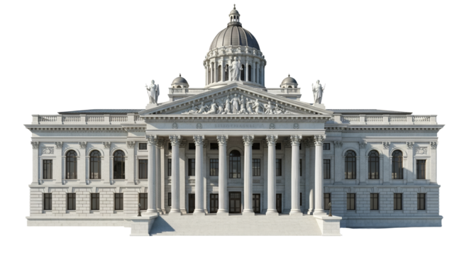 Architectural grandeur: A neoclassical capitol building with majestic columns and dome evokes civic pride and historical reverence