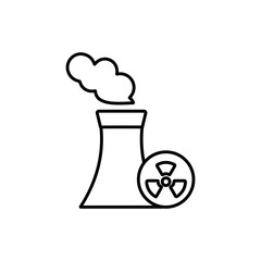 Nuclear power plant emits smoke with a radiation symbol. Ideal for illustrating environmental impact, energy generation, pollution, nuclear disaster concepts.
