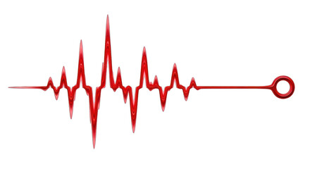 A vibrant, glossy red line showing fluctuating waves ending in a circle