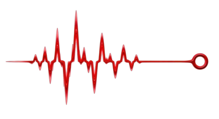 A vibrant, glossy red line showing fluctuating waves ending in a circle