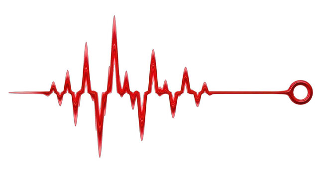 A vibrant, glossy red line showing fluctuating waves ending in a circle