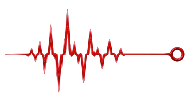 A vibrant, glossy red line showing fluctuating waves ending in a circle