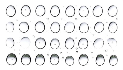 Transparent Rain Droplets on Window With Natural Refraction Isolated on White Background