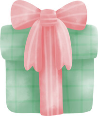 green gift box with bow watercolor 
