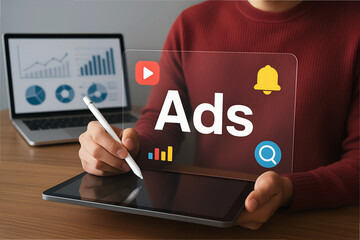 Online sales concept of digital marketing, ad, product ads, promotion of products or services through