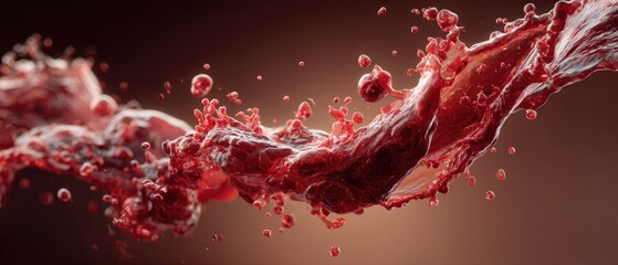 Red liquid splashing in a dynamic arc