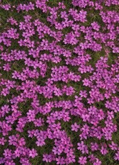 Fototapeta premium Dense mat of pink and purple Creeping Phlox subulata, moss-like texture, creeping phlox, mat, garden