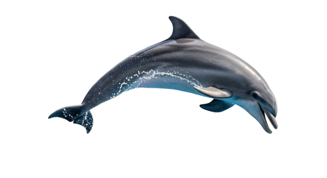 Dynamic Dolphin Leap: A Spectacle of Marine Agility Against a Pristine Backdrop aquatic dance of life