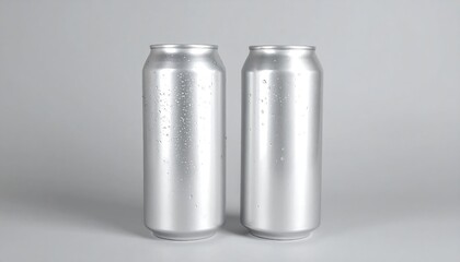 Two Sleek Aluminum Cans Mockup with Condensation on Neutral Gray Background