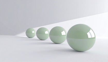 Clean modern geometric spheres in a bright minimalist studio with soft light and shadows