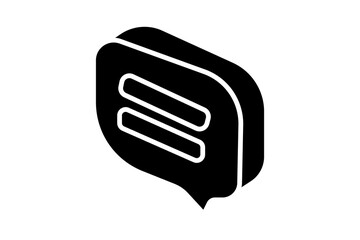 The image shows a black chat bubble icon with two horizontal lines inside, representing text