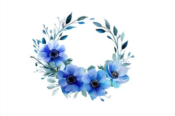 Delicate blue floral wreath on white