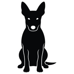 Striking black silhouette of a sitting dog with bright white eyes, embodying loyalty and elegant watchfulness in a clean, minimalist graphic style