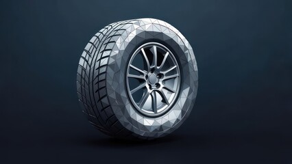 Abstract Polygonal Car Tire and Rim, Modern Design