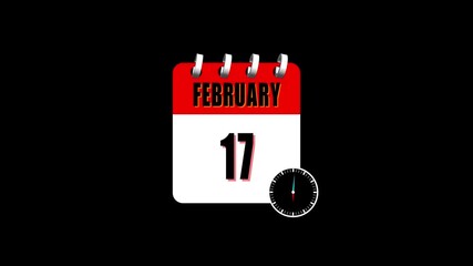 17 February Banner Animation ,17 February calendar animation with clock icon transparent screen background