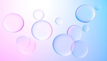 Abstract Glassmorphic Bubbles Floating Over Gradient Background in Pink and Blue Tones