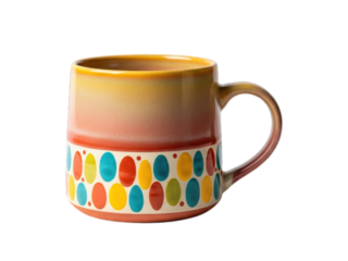 Colorful mug with orange, yellow gradient & polka dot pattern on lower part