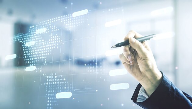 Hand Annotating Outlier Dots on Holographic Scatter Chart in a Bright Office Environment