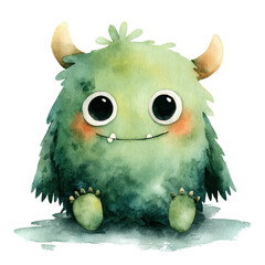 Cute Green Monster Halloween Clipart | Watercolor Kawaii PNG