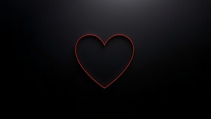 An abstract red heart shape on a matte black background, emphasizing minimalist design with negative space.