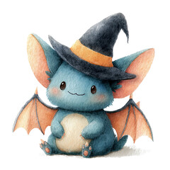 Cute Bat Cat Halloween Clipart | Kawaii Watercolor Character PNG
