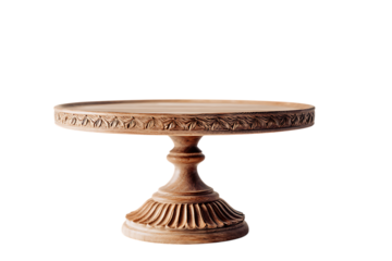Elegant wooden cake stand isolated on transparent background.