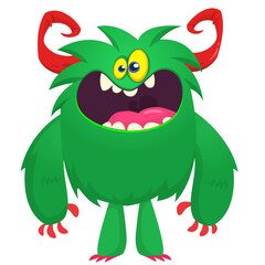 Fototapeta premium Cartoon funny monster character design with funny face expression. Halloween vector illustration 