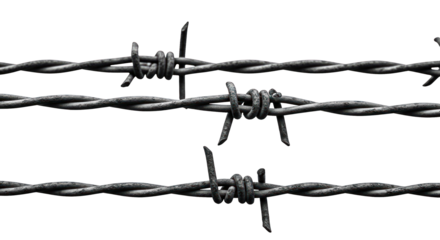 Three strands of barbed wire close-up against a dark background