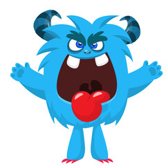 Cartoon funny monster character design with funny face expression. Halloween vector illustration 