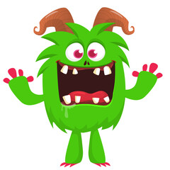 Cartoon funny monster character design with funny face expression. Halloween vector illustration 