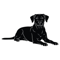 Obraz premium Elegant black canine silhouette illustration showcasing a loyal companion lying down with a watchful gaze