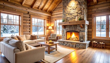 Cozy cabin interior glow