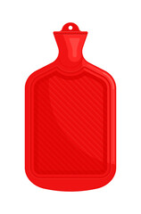 Red rubber hot water bottle. Healthcare accessory, pain relief, self-care concept. Flat vector illustration isolated on white background