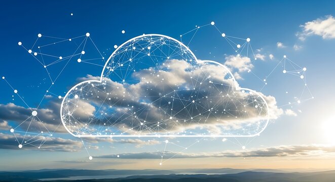 Cloud Computing Concept with Network Connections and Data Points in the Sky