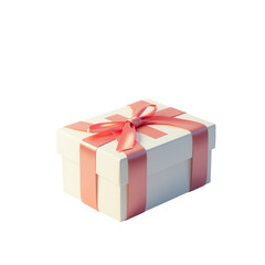 Obraz premium A simple, elegant gift box, finished in pristine white with a delicate, rosy pink ribbon, sits against a stark black background.
