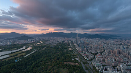 Obraz premium aerial photography stunning landscapes of modern urban centers in asia devoid of human presence