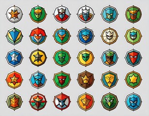 Colorful superhero emblems